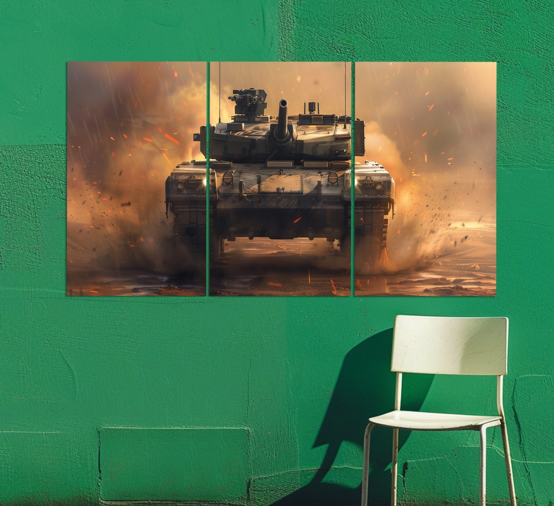 Challenger 2 Battle Tank Head-On Fiery Combat Scene Military Art Print - Image 2