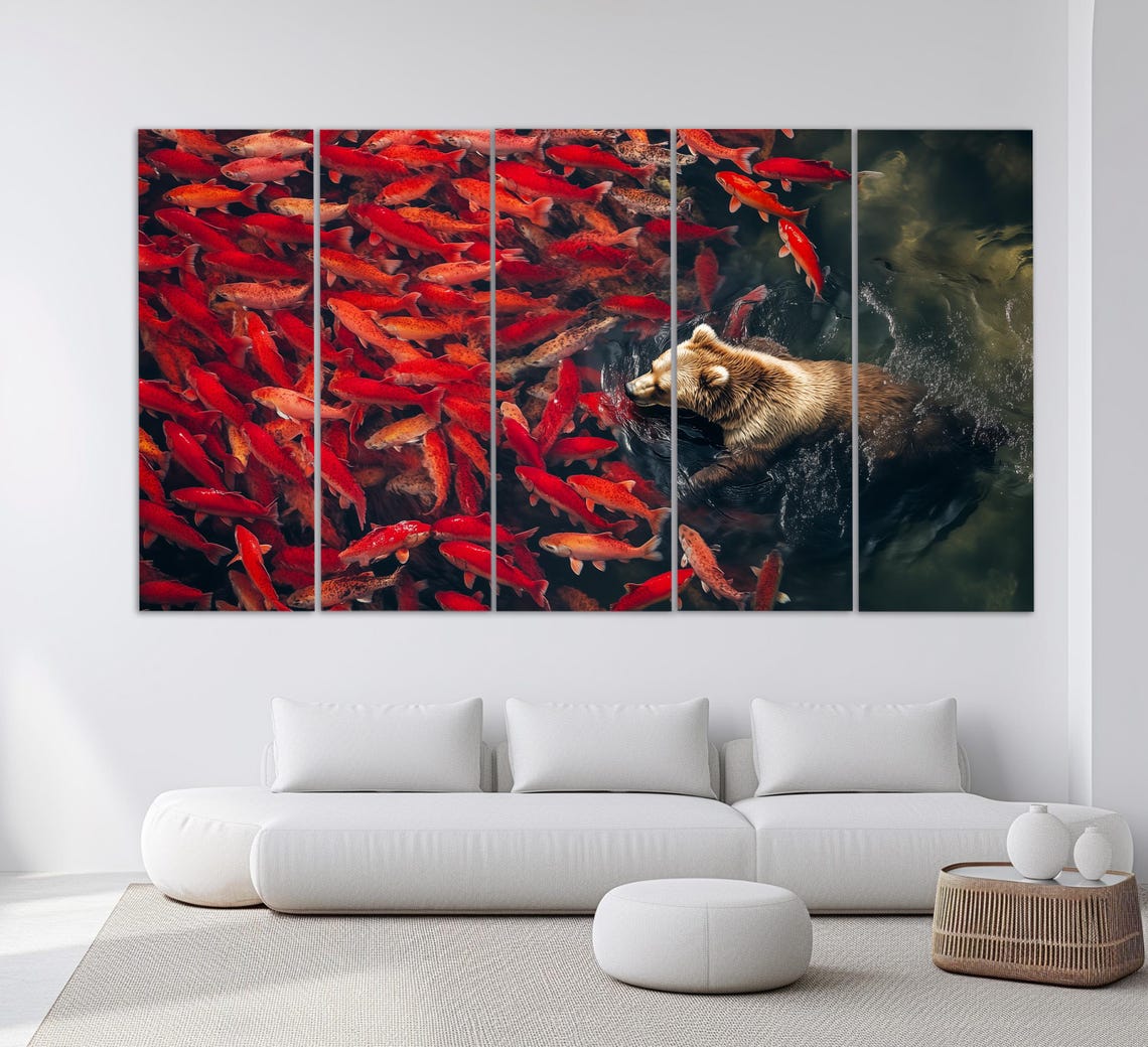Abstract Fishing Bear Print Bear Painting Animals Wall Art Fishing Wall Art Fishing Bear Poster Fisherman Gift Fishing Decor - Image 4