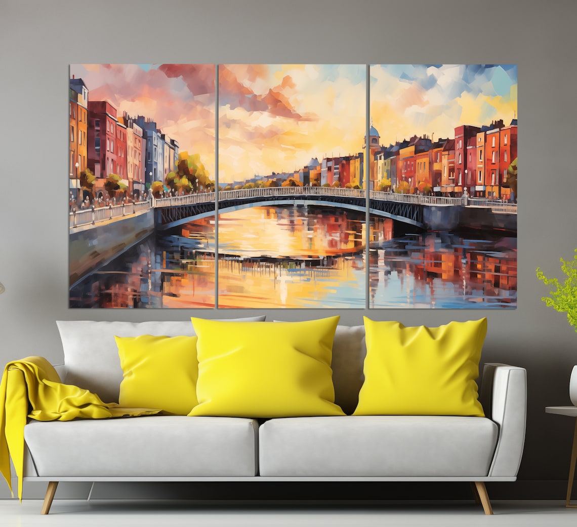 Sunset Over Dublin Bridge, Colorful Travel Poster - Image 3