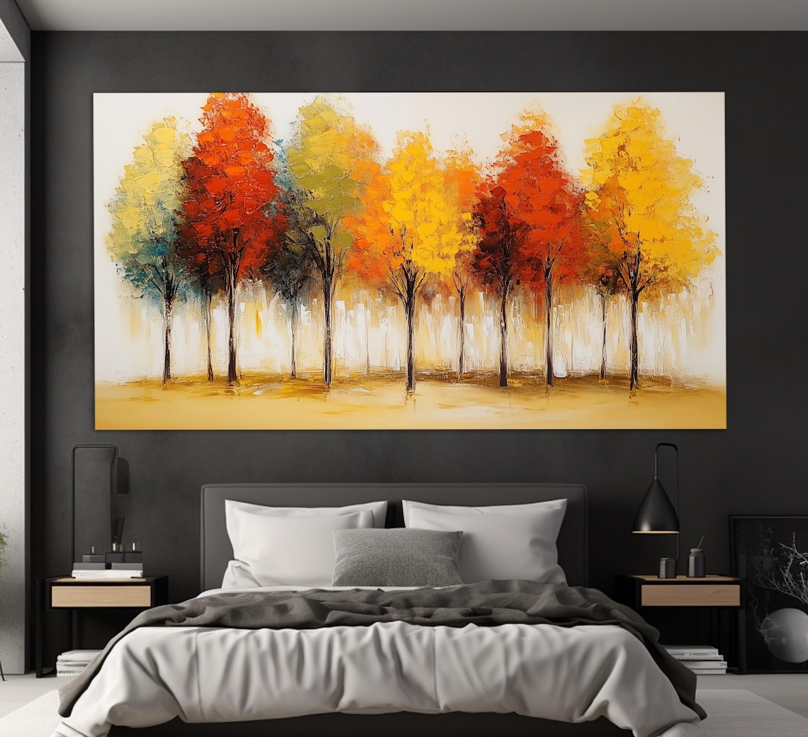 Abstract Autumn Trees, Vintage Oil Painting Art Print - Image 4