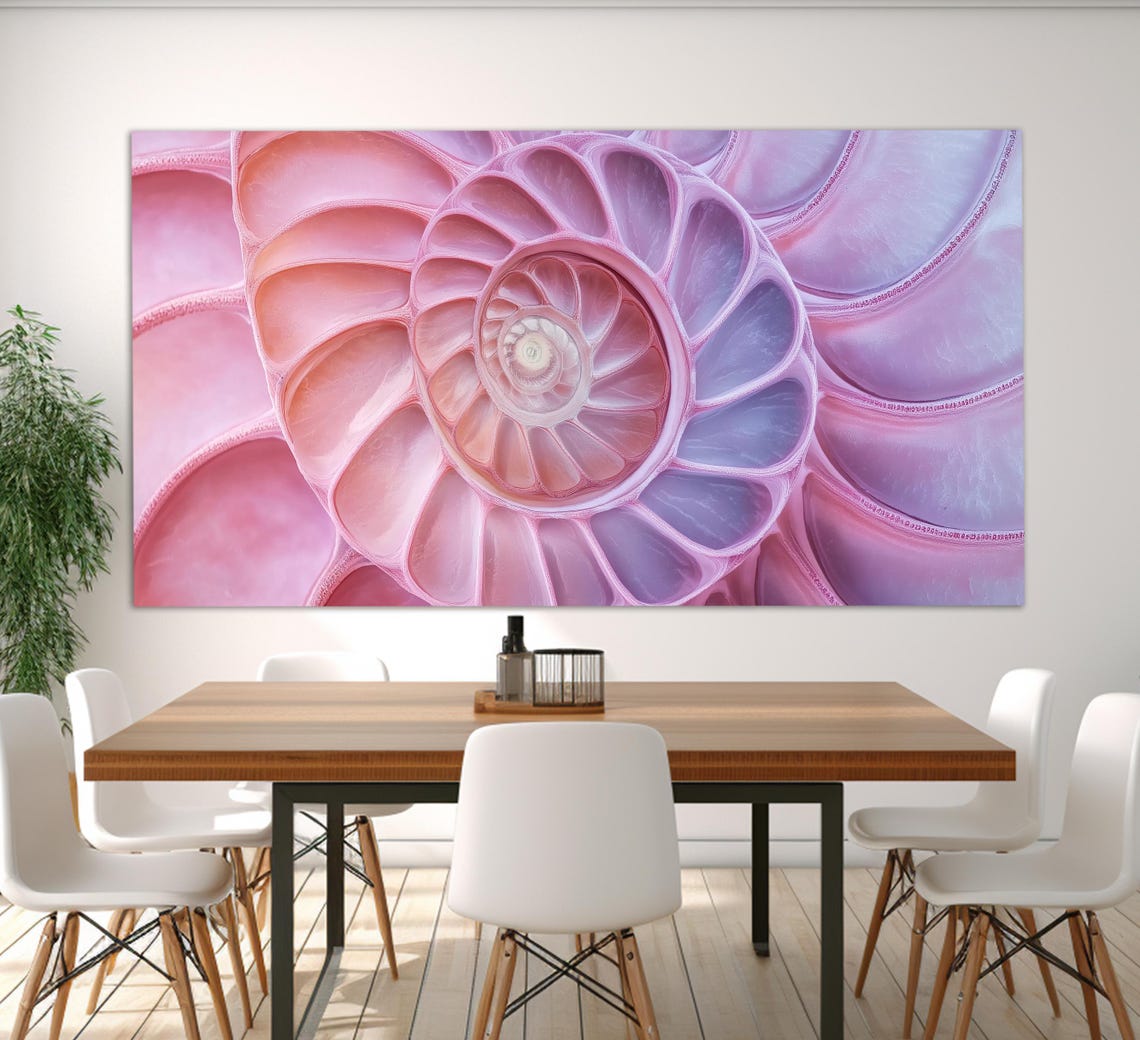Pink Nautilus Shell Spiral Close Up Macro Photography Ocean Wall Art - Image 4