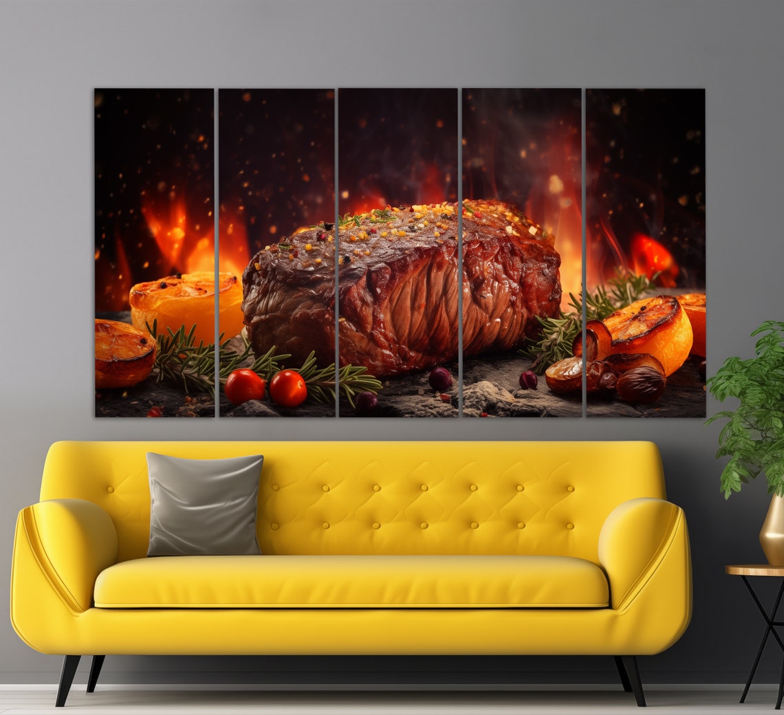 Juicy Grilled Steak Flames Rosemary Citrus Bold Kitchen Dining Poster - Image 2