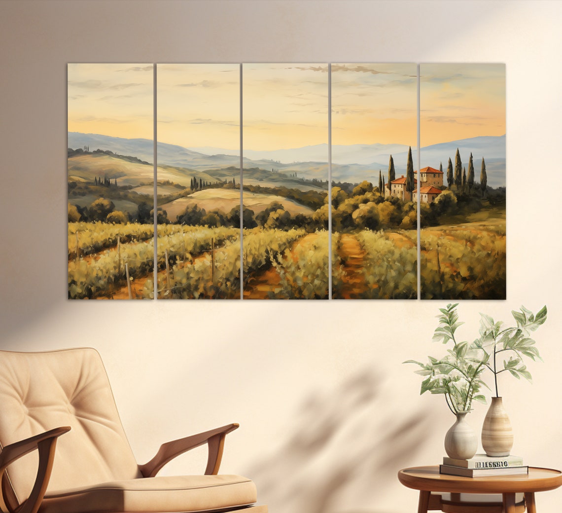 Tuscan Vineyard Sunset Rolling Hills Villa Italy Landscape Poster - Image 3