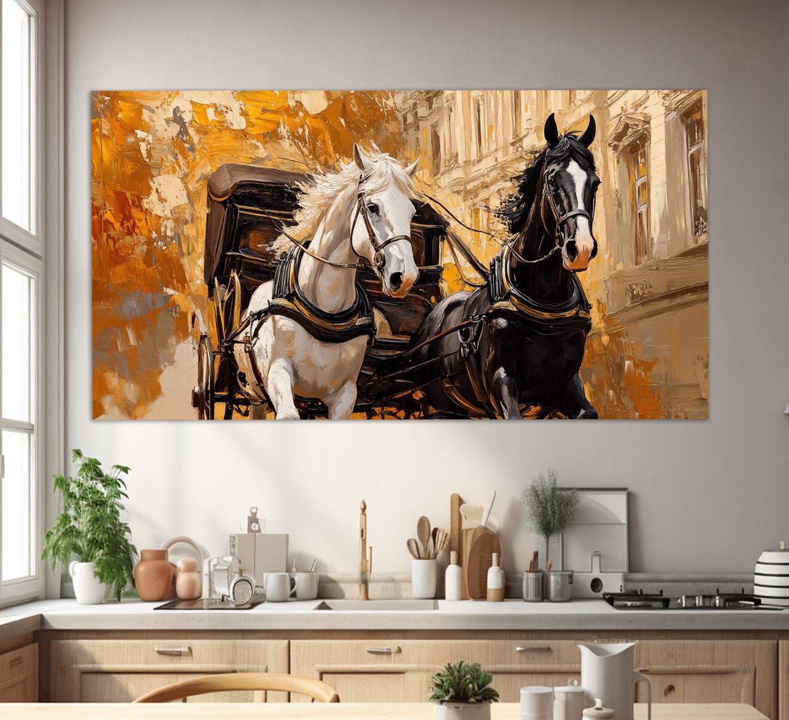 Viennese Walking Horse Carriage Print In A Vintage Oil Painting Style Abstract Vienna Wall Art Retro Vienna Horses Painting
