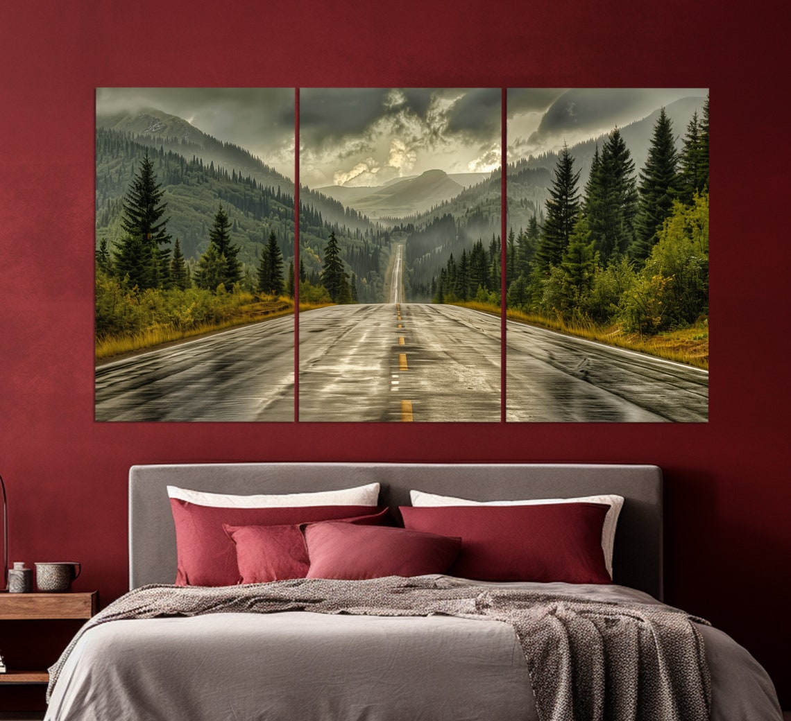 Scenic Mountain Road Wet Asphalt Pine Forest Storm Sky Drive Poster - Image 3