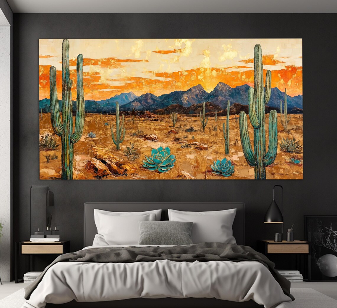 Arizona Desert Saguaro Abstract Oil Painting Print