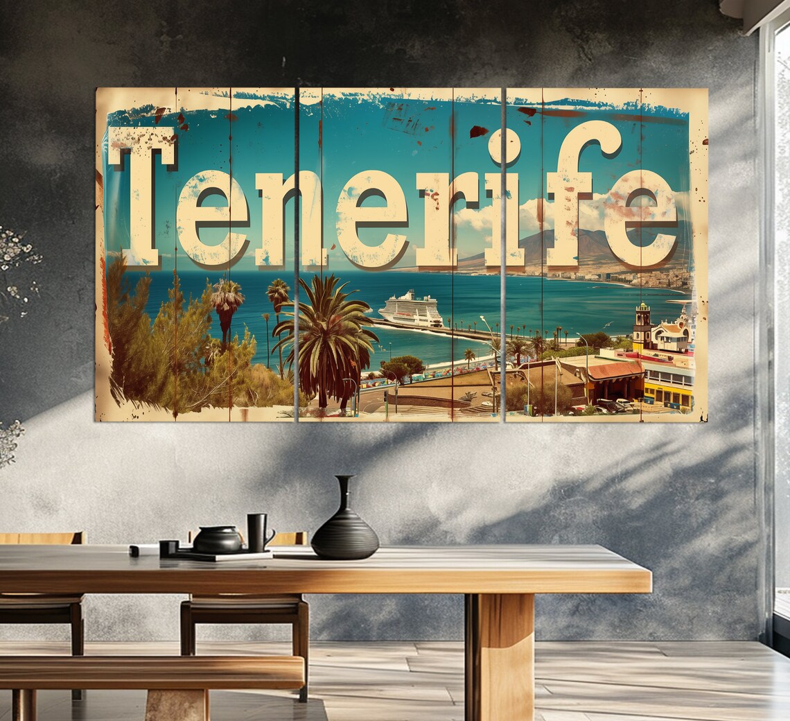 Tenerife Canary Islands Harbor Cruise Ship Vintage Sign Travel Poster - Image 2