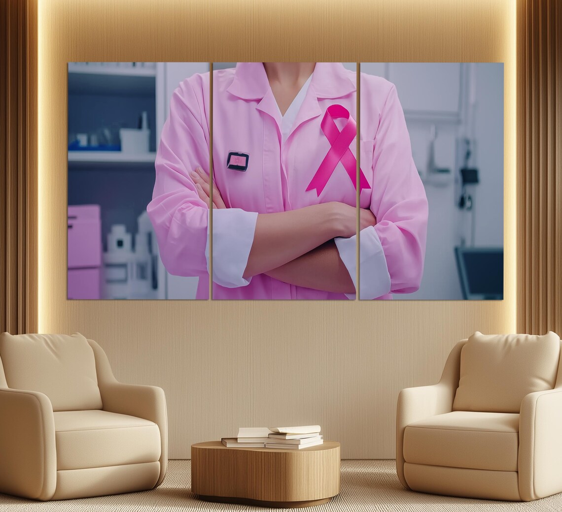 Mammologist With Breast Cancer Ribbon Print Cancer Fight Motivation Wall Art Mammology Painting Oncologist Gift Hospital Decor - Image 3