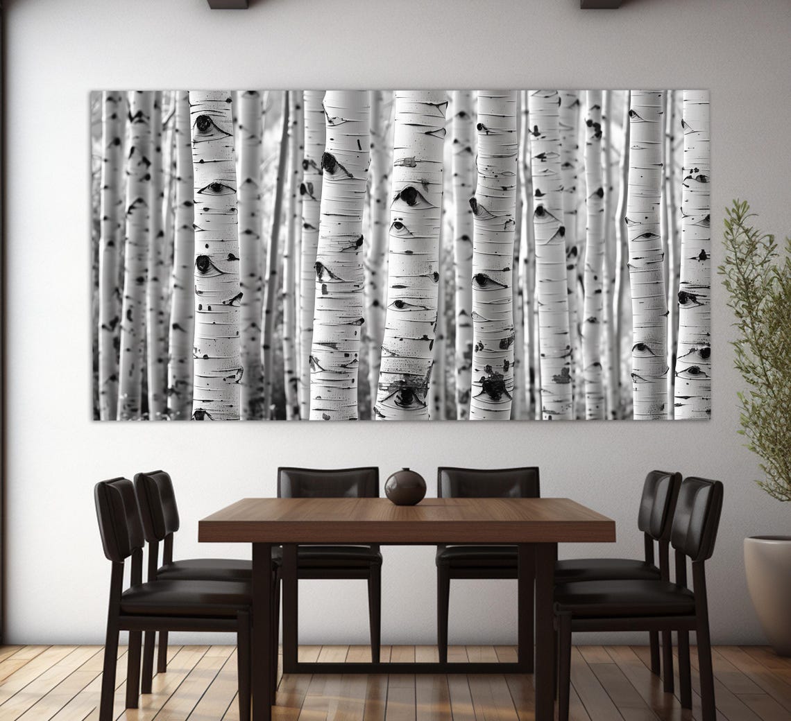 White Birch Aspen Trunks Forest Black White Abstract Nature Wall Art