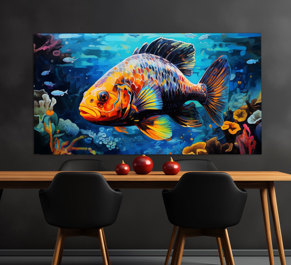 Colorful Orange Fish Underwater Coral Reef Vibrant Oil Painting Poster - Image 5
