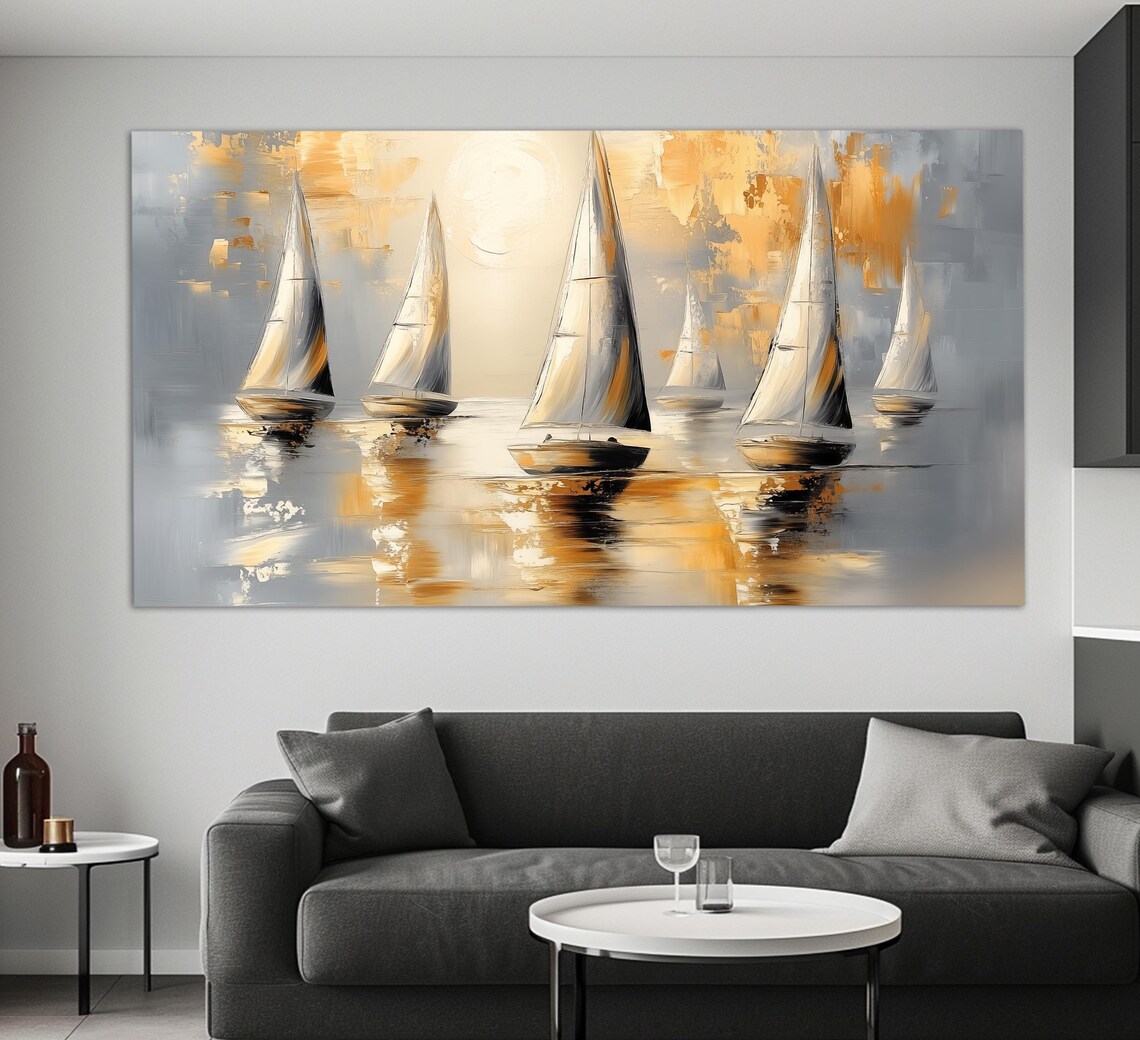 Abstract Sailboats, Oil-Painting-Style Wall Art Print