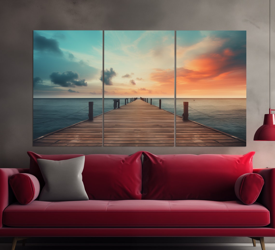 Wooden Pier Posts Sunset Ocean Birds Purple Sky Seascape Poster - Image 3