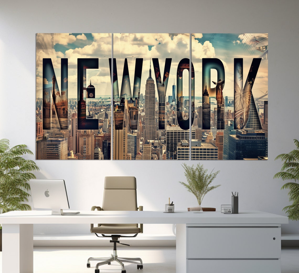 New York City Skyline Letters Manhattan Empire State Collage Poster - Image 3