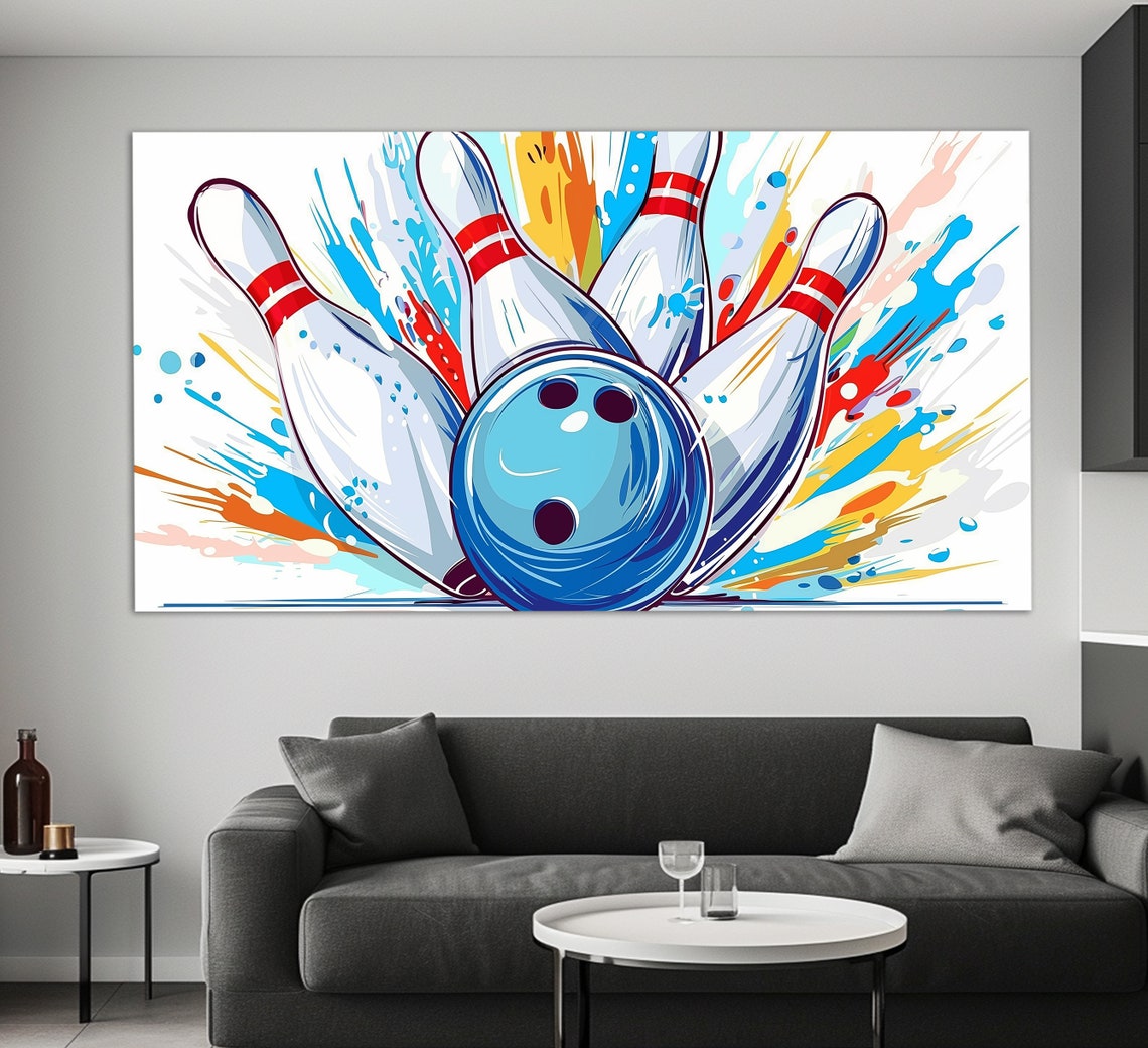Colorful Bowling Strike Pop Art Ball Crashing Pins Splash Wall Art