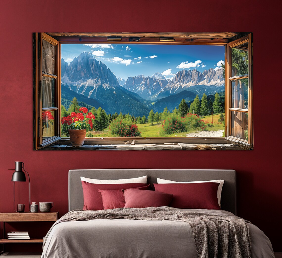 Summer Alps View From Open Window Wall Art Print - Image 2