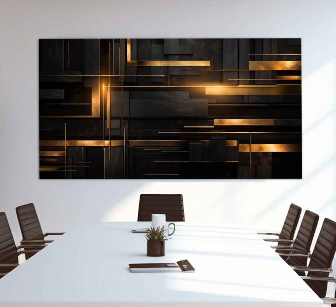 Black Gold Geometric Abstract Lines Modern Luxury Interior Poster