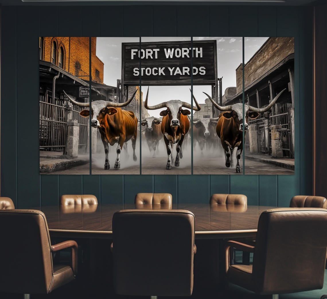 Fort Worth Stock Yards Longhorn Cattle Drive Texas Western Art Poster - Image 2