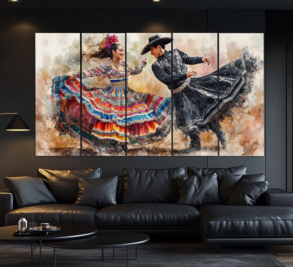 Mexican Folkloric Dancers Watercolor Style Vibrant Traditional Dance Poster - Image 4