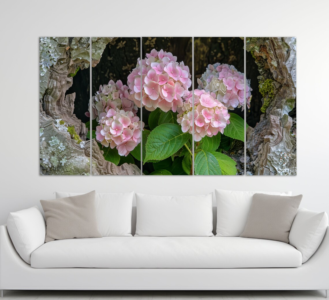 Pink Hydrangea Blooms Weathered Wood Garden Flower Photography Poster - Image 2