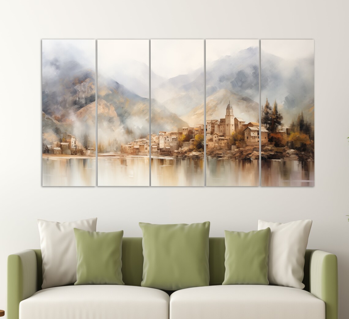 Andorra La Vella Misty Mountain Village Lake Reflection Travel Poster - Image 2