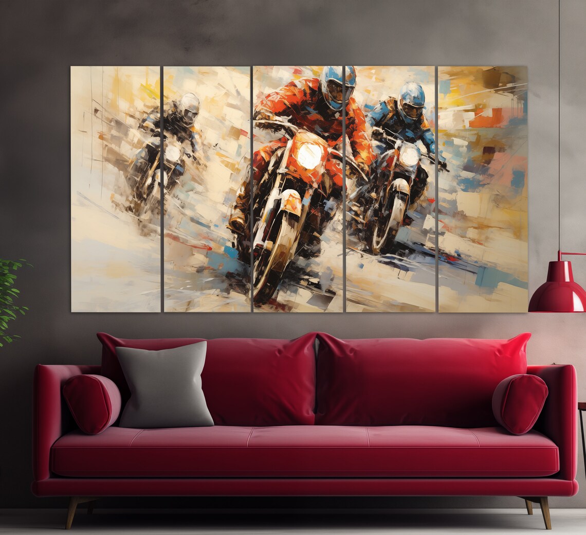 Road Racing Motorcycles Oil Painting Style Three Racers Speed Poster - Image 5