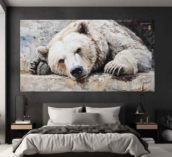 Sleepy Polar Bear Resting Head on Paws White Impasto Art Poster