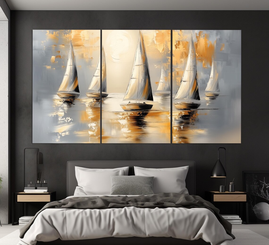 Abstract Sailboats, Oil-Painting-Style Wall Art Print - Image 3