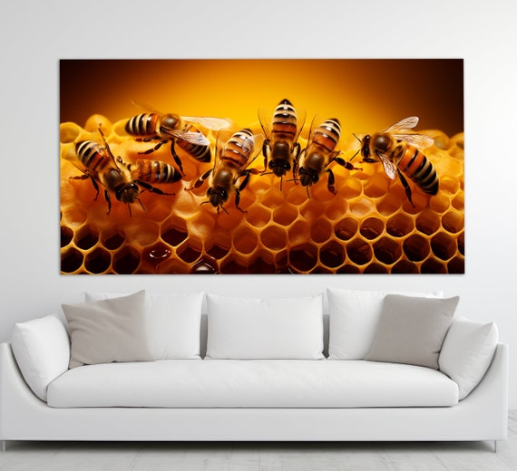 Bees Print Honey Wall Art Bees Painting Honey Farm Wall Decor Bee Poster Beekeeper Gift Beekeeping Wall Art