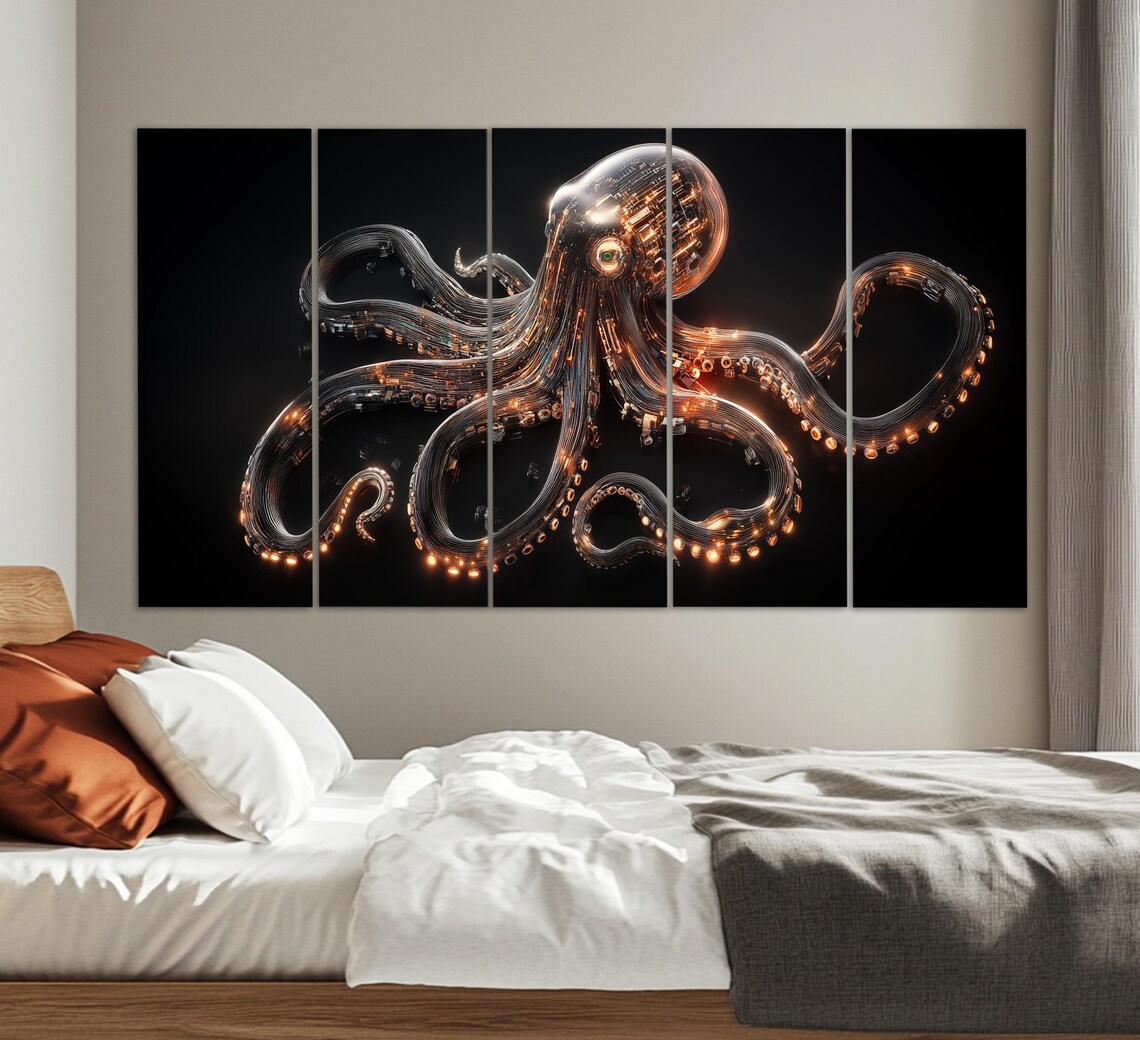 Abstract Robot Octopus Print Microchip Wall Art Octopus Wall Art It Company Wall Decor Inventor Gift Innovations Wall Art - Image 5
