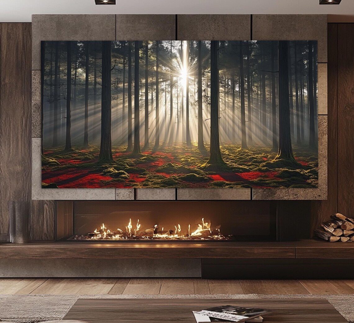 Scenic Sunrise in Forest Poster Print, Nature Landscape