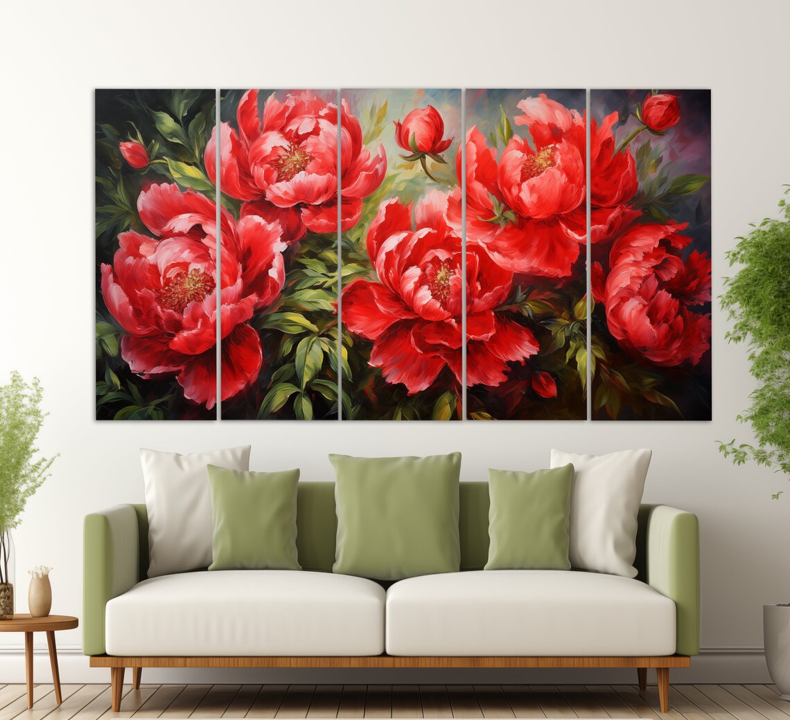Red Peonies Abstract Floral Art Print, Romantic Decor - Image 2