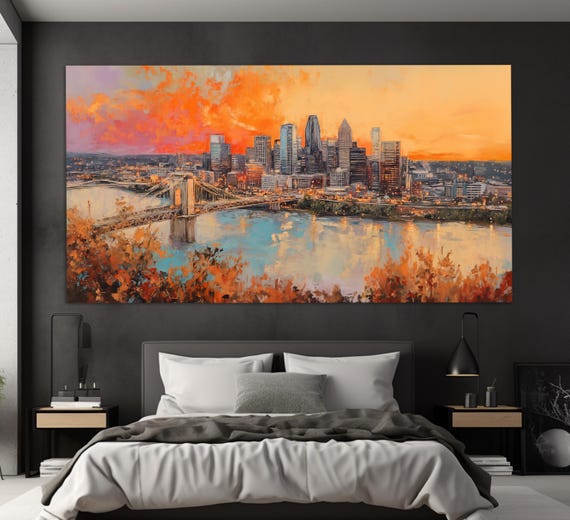 Abstract Cincinnati Print In An Oil Painting Style Cincinnati Painting Cincinnati Wall Art Neutral Colors Cincinnati Ohio Poster