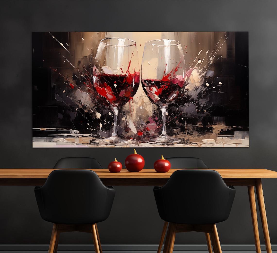Abstract Red Wine Glasses Art Print, Kitchen Decor - Image 3