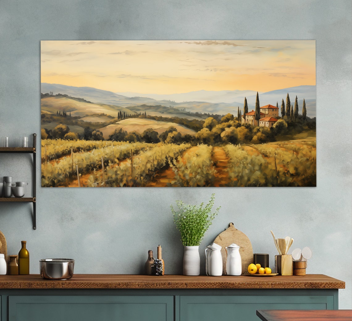 Tuscan Vineyard Sunset Rolling Hills Villa Italy Landscape Poster - Image 2