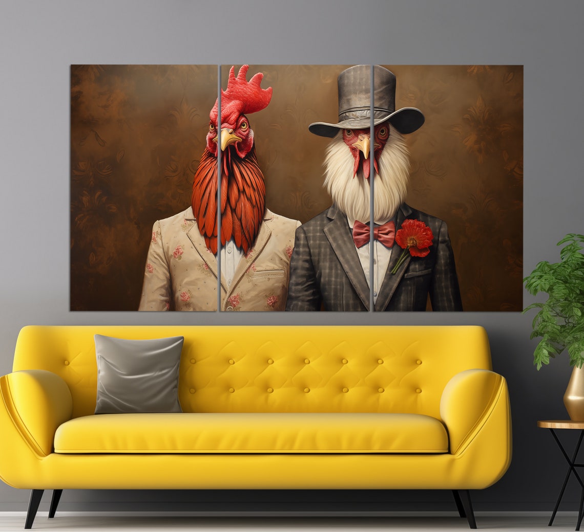 Two Roosters In Dapper Suits Top Hat Gentlemen Farmhouse Humor Poster - Image 2