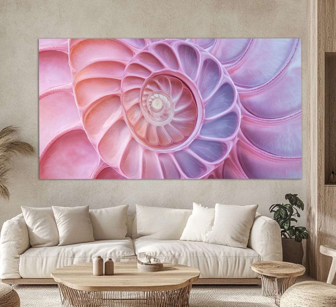 Pink Nautilus Shell Spiral Close Up Macro Photography Ocean Wall Art - Image 5