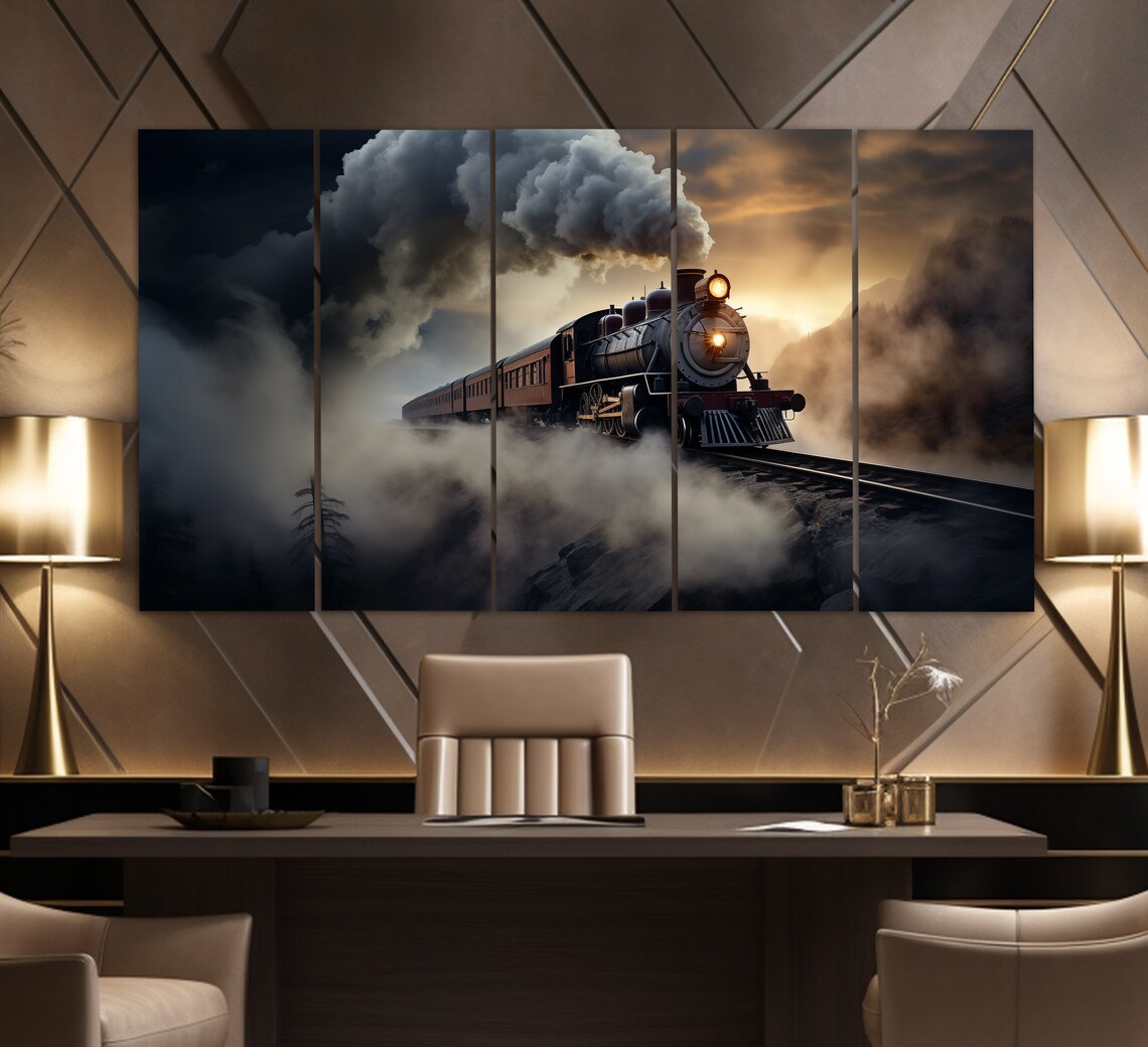 Steam Locomotive Vintage Oil Painting Style Art Print