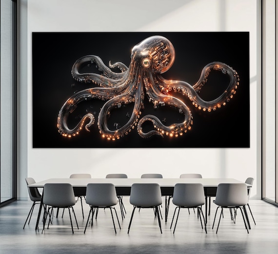 Abstract Robot Octopus Print Microchip Wall Art Octopus Wall Art It Company Wall Decor Inventor Gift Innovations Wall Art