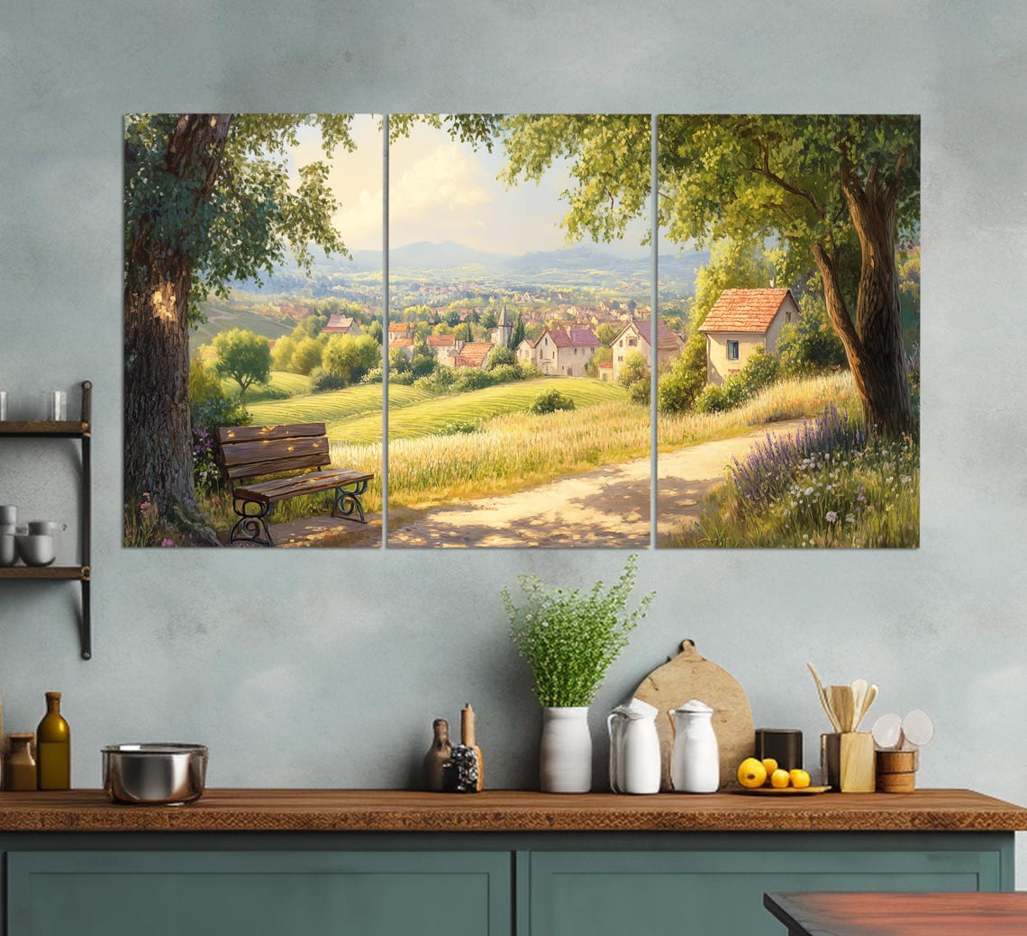 Scenic French Village Print In An Oil Painting Style Abstract French Wall Art Rustic Provence Painting Provence Wall Art - Image 3