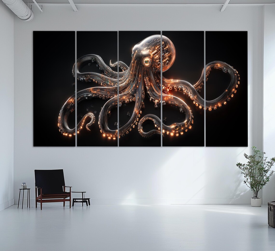 Abstract Robot Octopus Print Microchip Wall Art Octopus Wall Art It Company Wall Decor Inventor Gift Innovations Wall Art - Image 2
