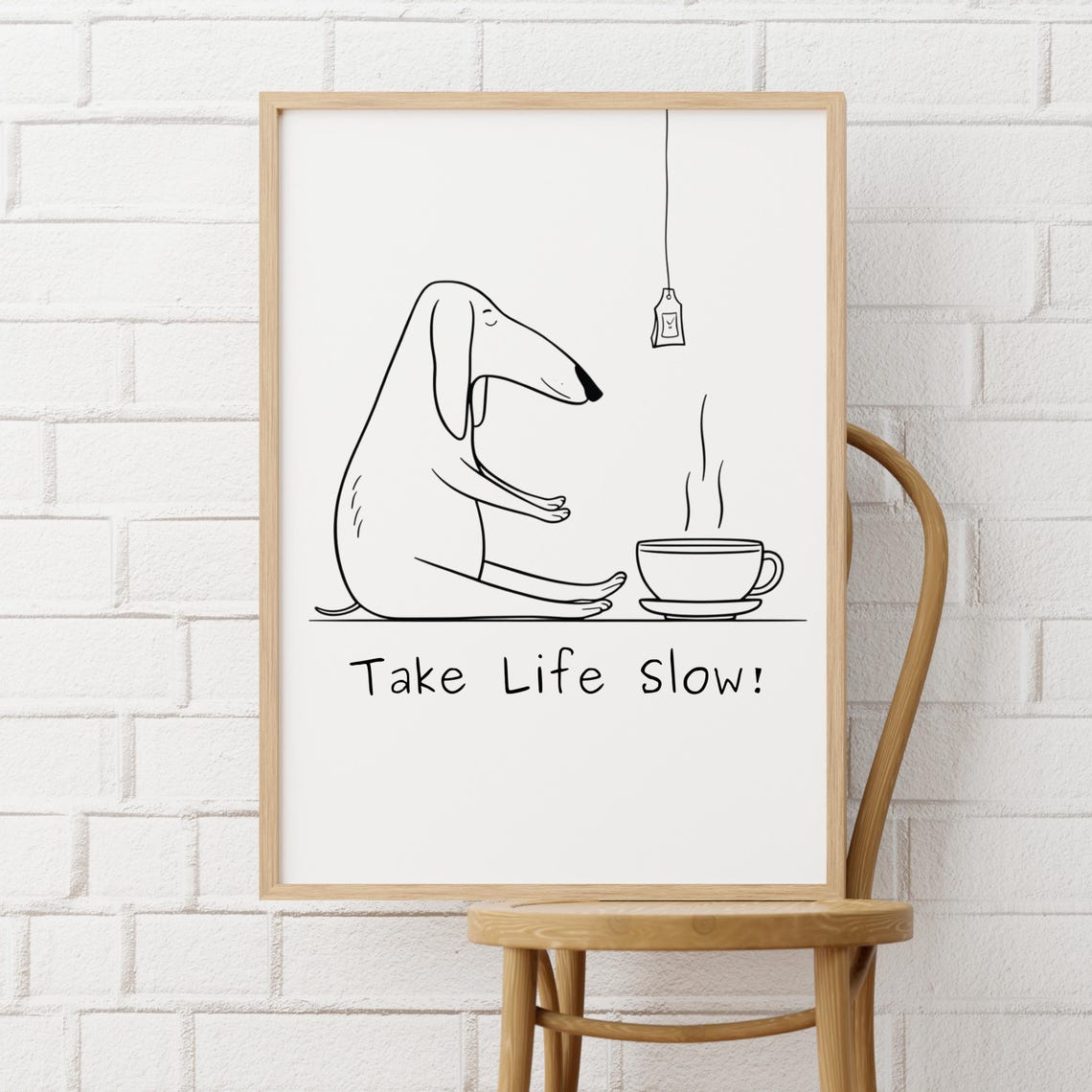 Calm No Rush Just Take It Slow Dog Tea Cup Line Art Poster Gift - Image 2