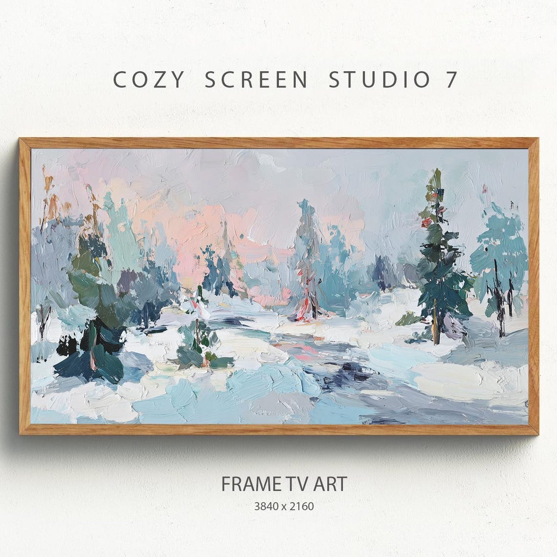 Abstract Winter Wonderland Snowy Pine Forest Christmas Wall Art