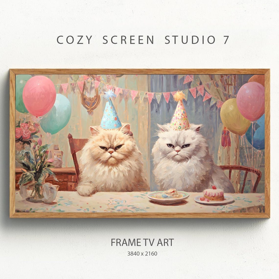 Unimpressed Birthday Cats Frame Tv Art Funny Happy Painting