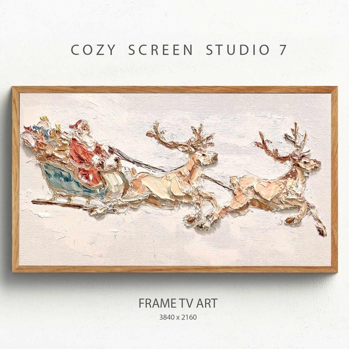 Santa's Sleigh Reindeer Christmas Art Print