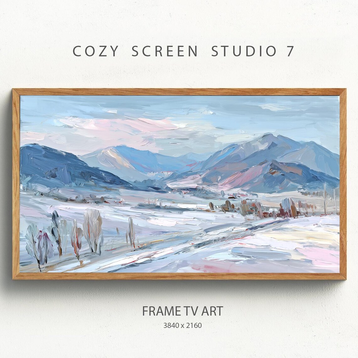 Snowy Winter Mountains Valley Pastel Landscape Impasto Art Poster