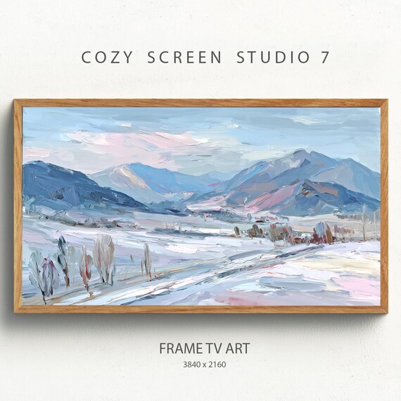 Snowy Winter Mountains Valley Pastel Landscape Impasto Art Poster