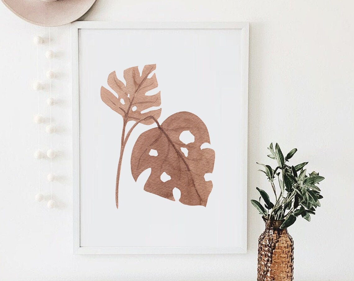 Boho Monstera Print Wall Art Leaf Abstract Sun Minimalist