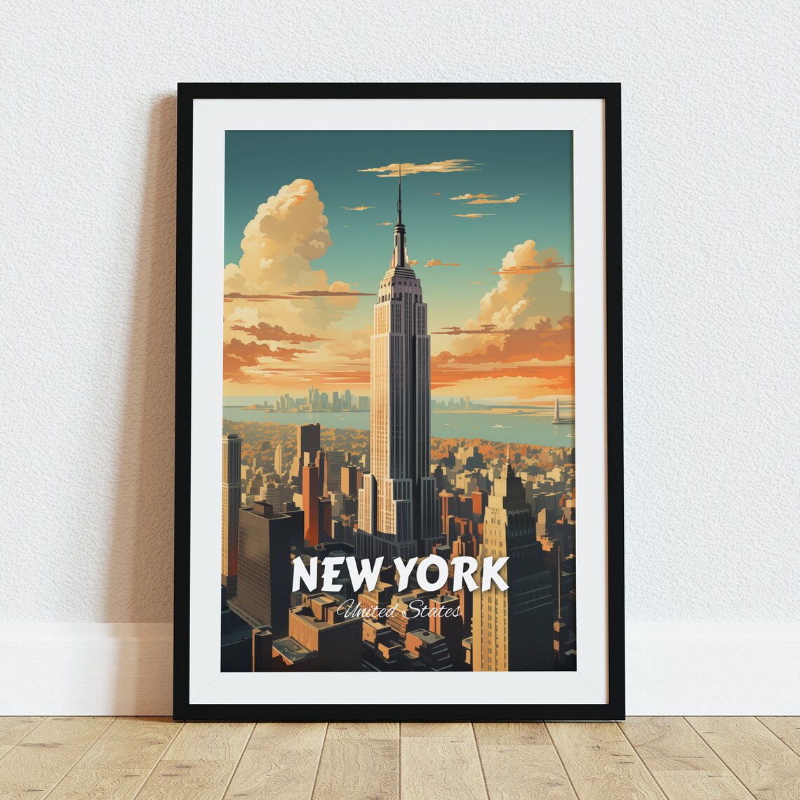 New York Empire State Building Golden Sunset Skyline Travel Poster
