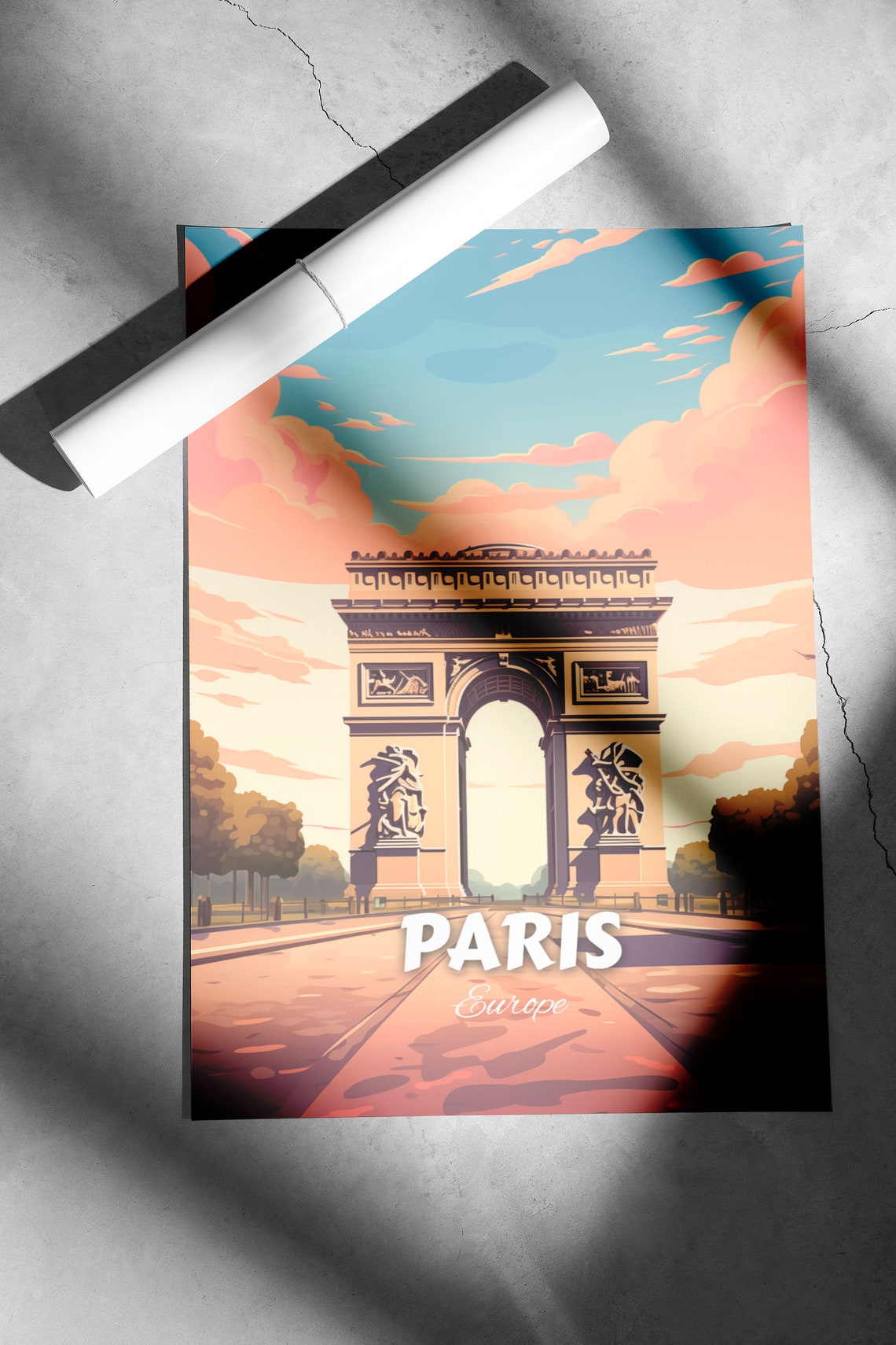 Paris Arc De Triomphe Sunset Vintage France Romantic Travel Poster - Image 2