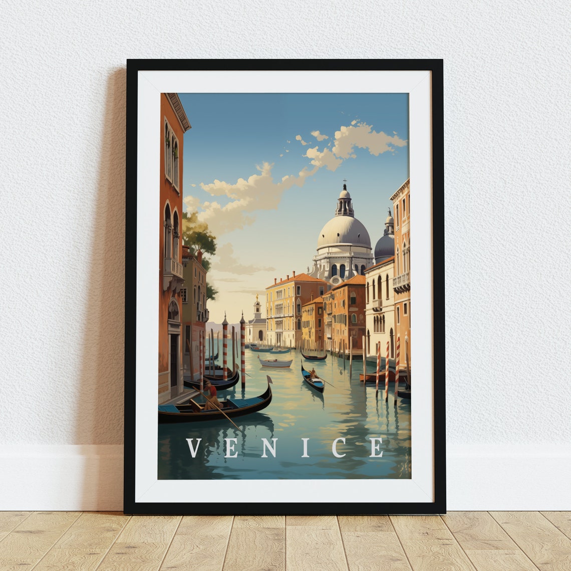 Venice Grand Canal Gondolas Domed Church Vintage Travel Poster